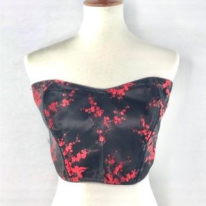 Victoria's Secret Cherry Blossom Black & Red Embroidered Lace-up Corset Top